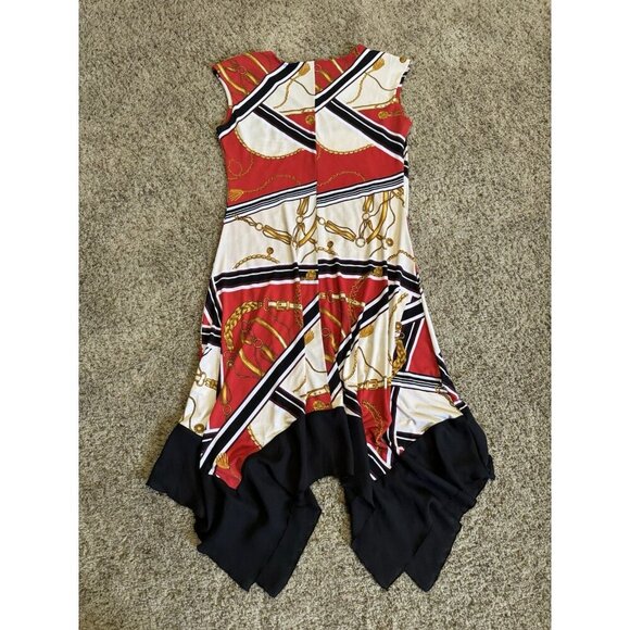 Womens Asymmetrical Maxi Dress Baroque Chain Print Vneck Boho Cottagecore Sz 10 - Picture 2 of 7